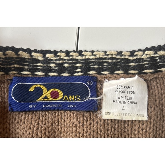 VTG 90s Knit Safari Chunky Cardigan Animals Artsy‎ Ramie Cotton Tunic Length L - Picture 6 of 10